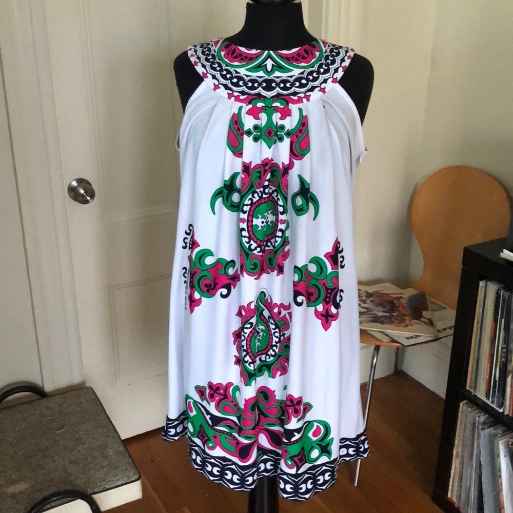 Tibi Greek pleated symmetric shift dress large